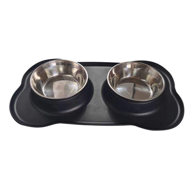 Grand bol en silicone pour animaux de compagnie Double bol pour chien en acier inoxydable