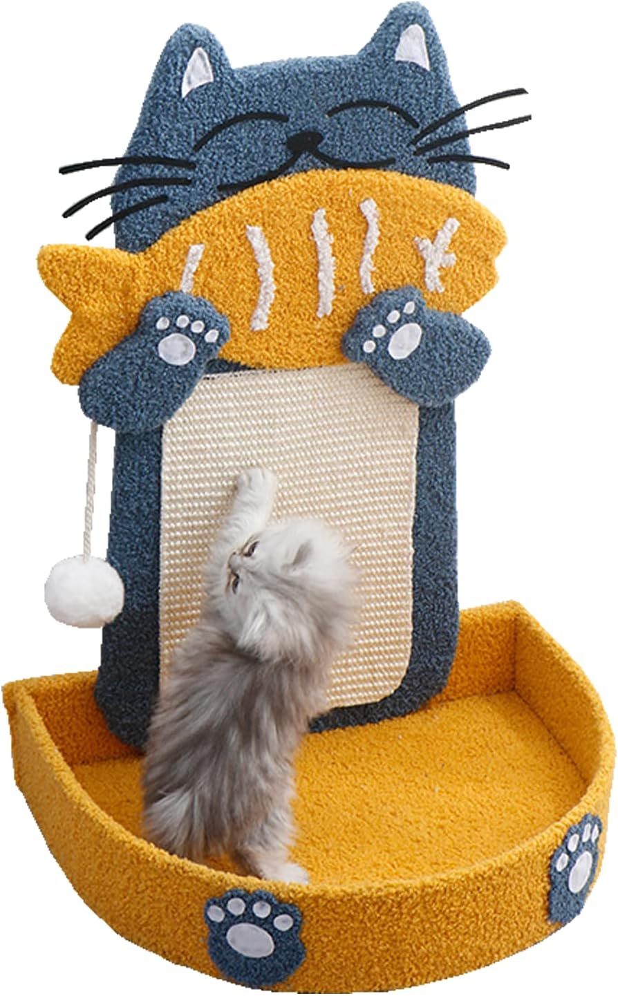 Poteaux à gratter en sisal avec boule suspendue, planche à gratter pour chat avec lit pour chat, griffoir en forme de poisson pour chat mangeant un chat pour chaton d'intérieur