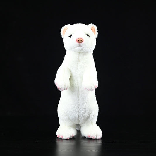 Peluche furet blanc debout, poupées furet chasse-neige