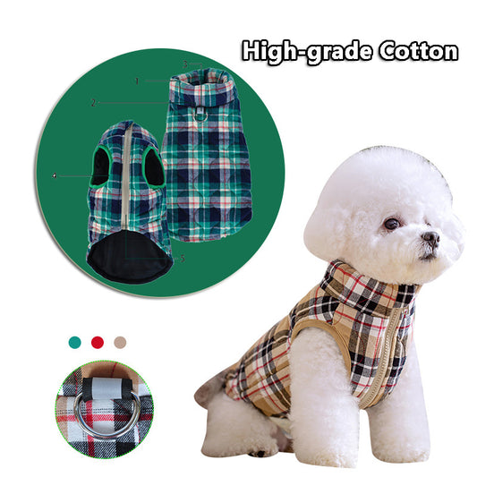 Ropa de invierno para perros, ropa para mascotas de algodón pesado, chaqueta a cuadros con cremallera, chaqueta, suministros para mascotas