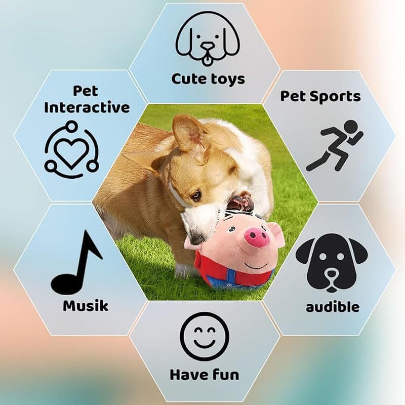 Active Moving Pet Plush Toy 2024 New Squeaky Moving Dog Ball Toy Interactive Dog Puppy Toys Washable Cartoon Pig Plush Sound Electronic Dog Toy Shake Bounce Boredom Talking Toys For Pets