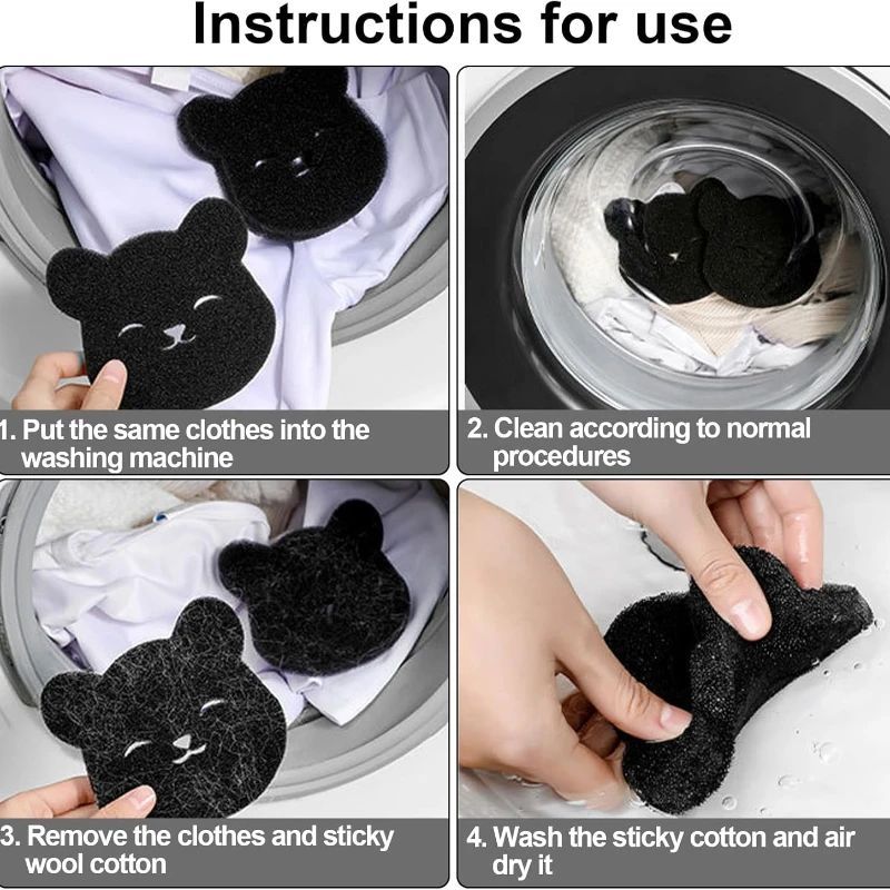 Bear Shape Sponge Cleaning Ball Washing Machine Laundry Ball Pet Hair Remover Reusable Clothes Sofa Cat Dog Hair Cleaning Sponge 2pcs