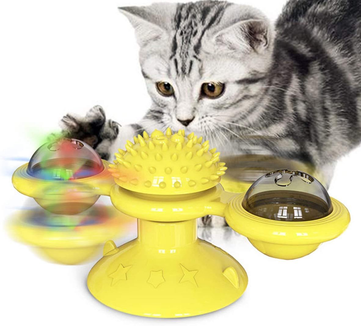 Poupée Animal Peluche Chat Animal De Compagnie Herbe À Chat Jouet Moulin À Vent Interactif Jouets Pour Chat Avec Herbe À Chat Jouets Pour Chats D'intérieur Jouets Pour Chaton Drôles Avec Boule Lumineuse LED Ventouse Jouet Pour Chat À Mâcher Exercice