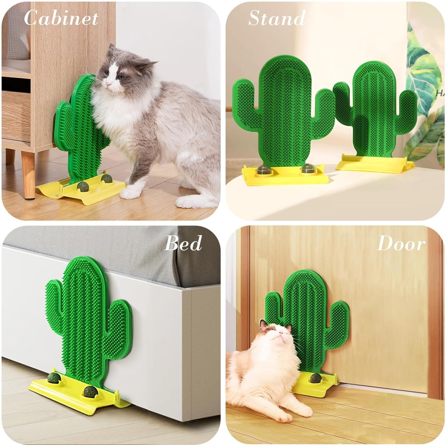 Cepillo para el pelo de cactus con dos bolas de hierba gatera, cepillo para el pelo de esquina, almohadilla para rascar, masajeador para gatos, poste para frotar, juguete interactivo para gatos