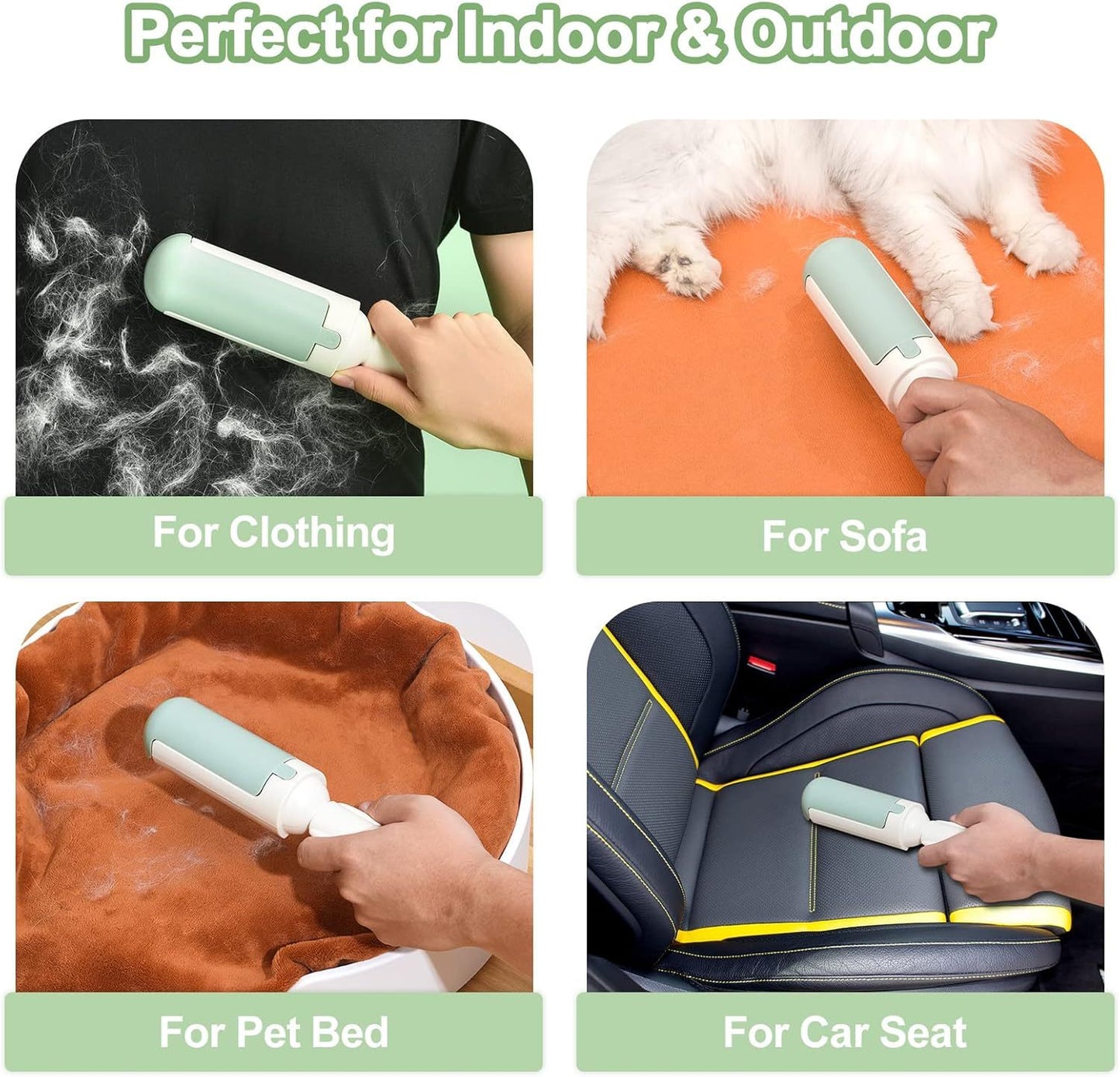 Pet Hair Remover Roller Reusable Dog Cat Fur Remover With Comfy Non-Slip Handle Portable Pet Hair Removal Tool With Self Cleaning Base For Couch  Car Seat Carpet Bedding