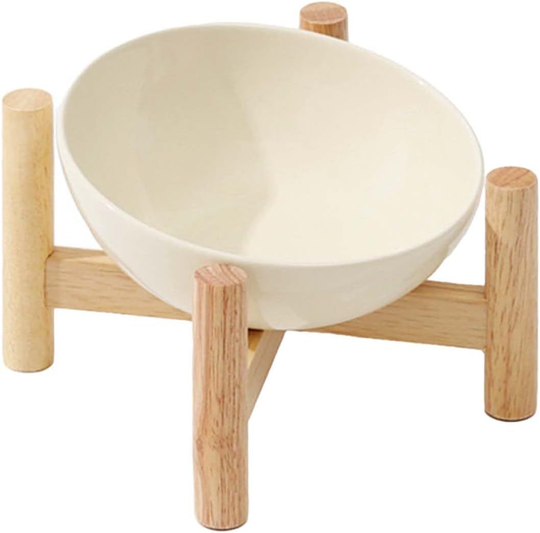 Elevated Raised Bowl For Indoor Cats, Cat Basic Bowls Dish With Wooden Stand For Water And Food, Ceramic Raised Bowl, Anti-Slip And Easy To Clean, Dopamine Colour