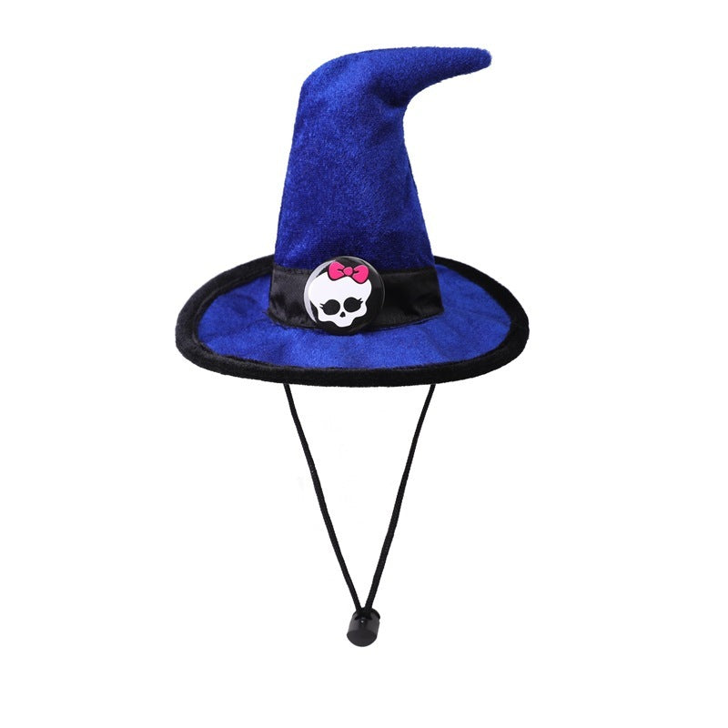 Sombrero de Halloween para mascota con correa de tela de terciopelo y calavera