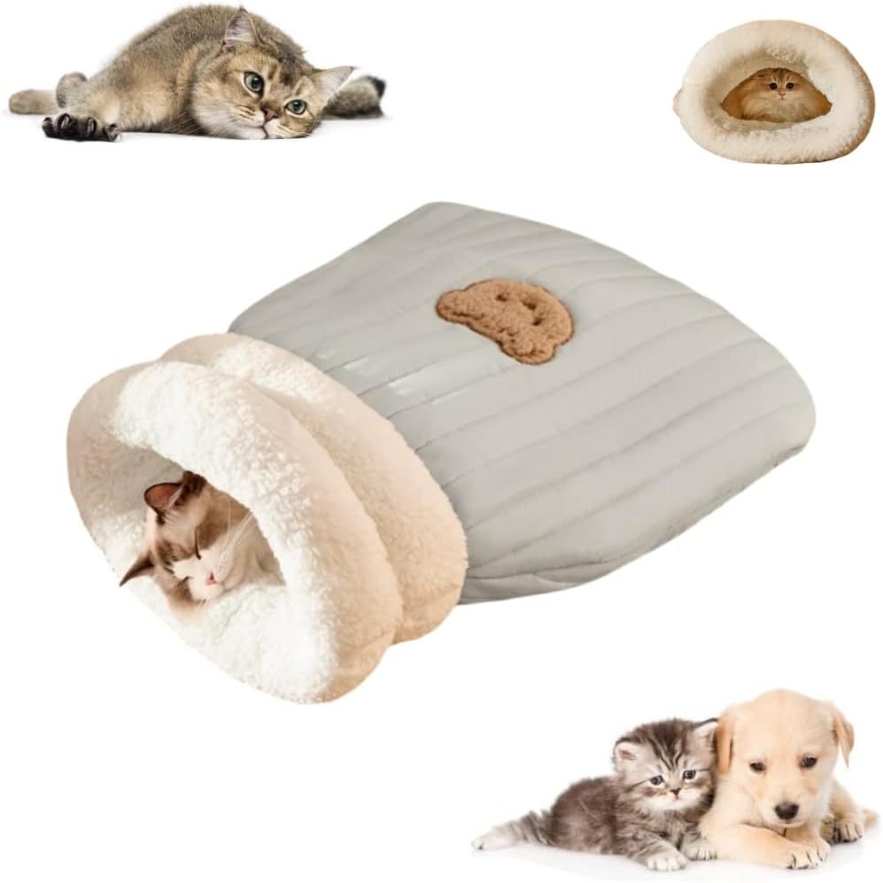 Cat Sleeping Bag For Indoor Cats Cozy Winter Cat Sleeping Bag Soft Plush Cat Sack Self Warm Cat Bed Cave Fluffy Cat Tunnel Cat Hideaway Calming Sleeping Bag Bed For Cats Kittens