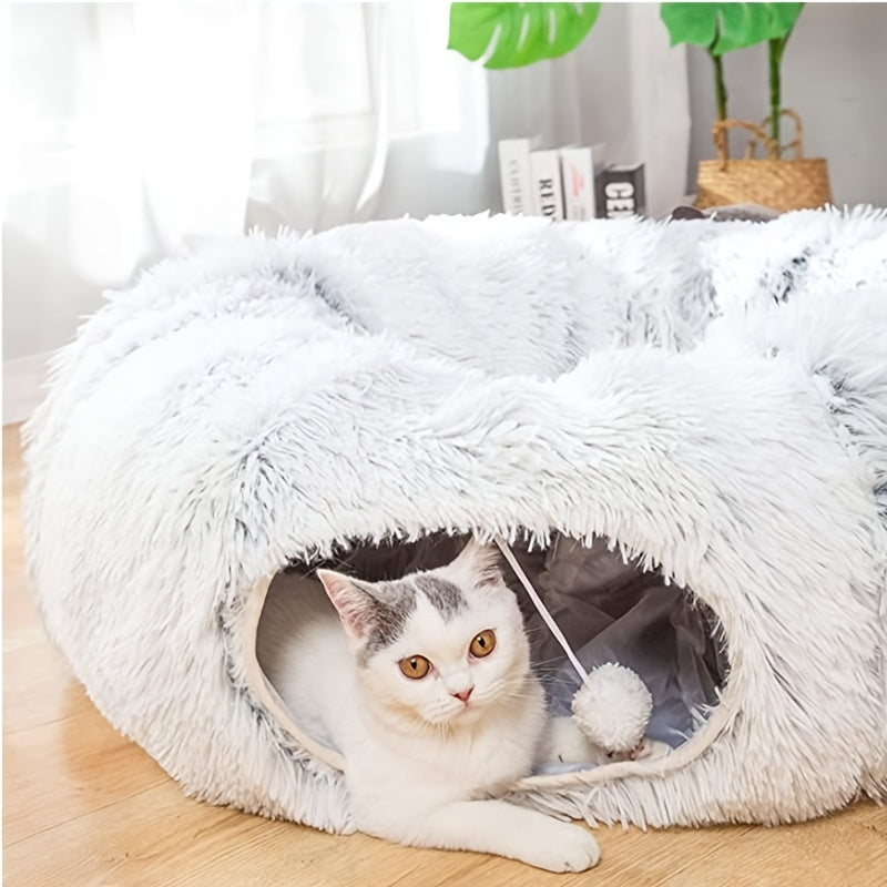 Nid de chat d'hiver Tunnel de chat rond en peluche nid d'animal de compagnie chaud pliable chenil de Tunnel de chat 