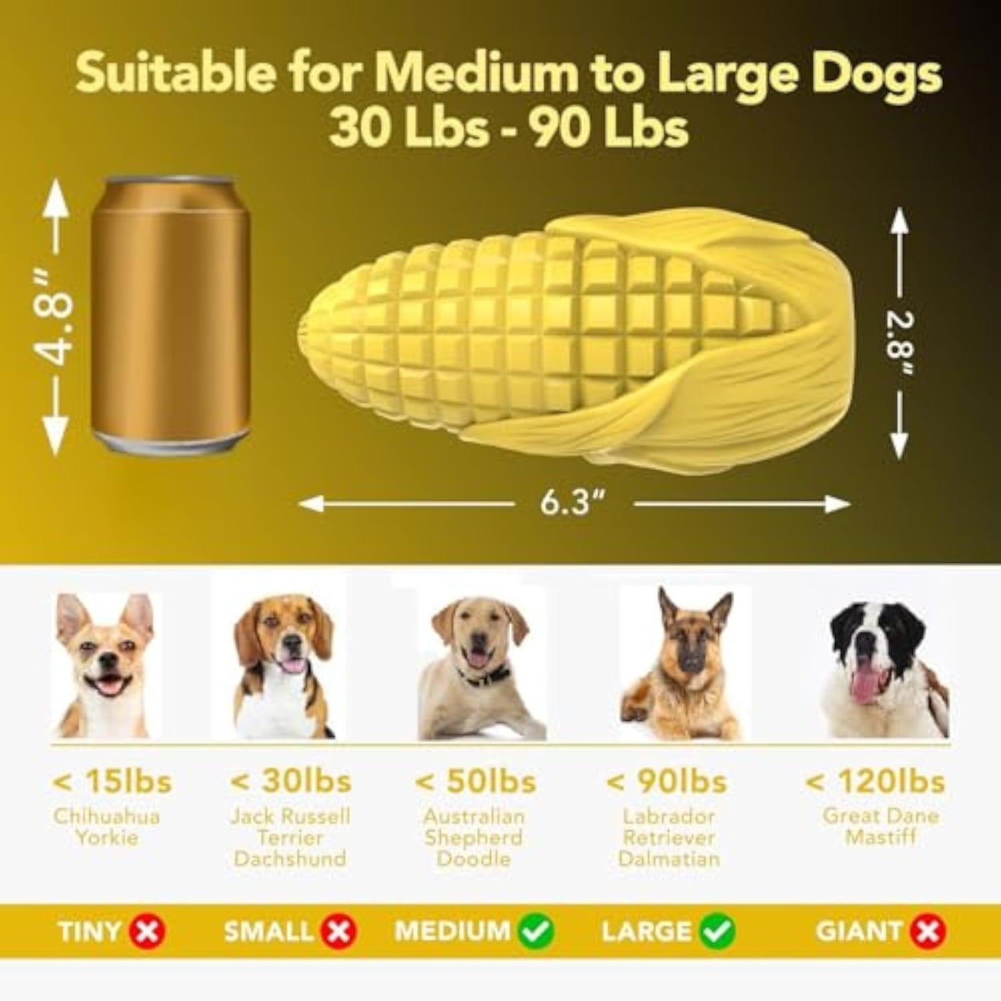 Juguetes para masticar para perros agresivos, juguetes interactivos para perros chirriantes, resistentes, indestructibles y duraderos, juguete duradero para limpiar los dientes de los perros de razas medianas y grandes, juguete con palitos de maíz