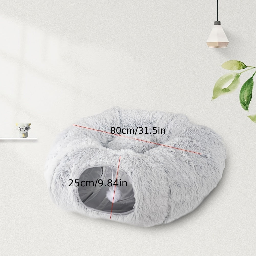 Nid de chat d'hiver Tunnel de chat rond en peluche nid d'animal de compagnie chaud pliable chenil de Tunnel de chat 