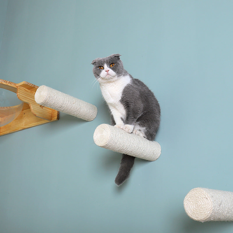 Estante para gatos de madera maciza montado en la pared Poste de agarre de sisal