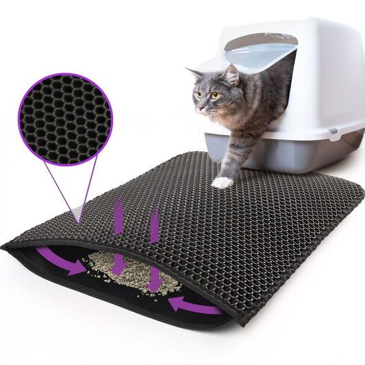 Alfombrilla para arena para gatos Kitty, diseño de panal de abeja, doble capa, impermeable, almohadilla para arena para gatos de EVA de doble capa, impermeable, antideslizante, filtro de lavabo de arena, colchón lavable para perros y gatitos