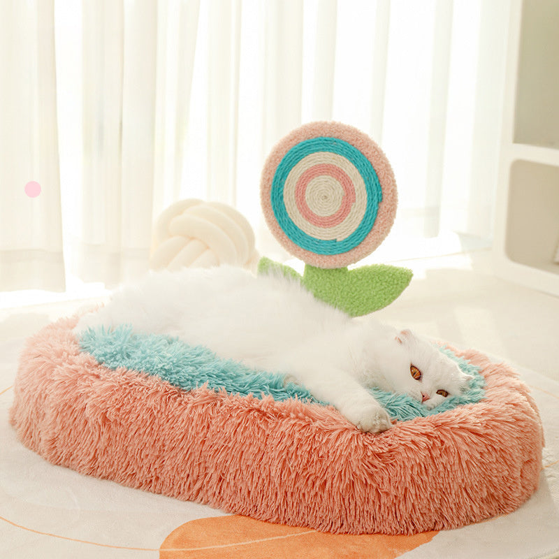 Thick And Warm Plush Nest For Cats Elliptical Lollipop For Deep Sleep Can Be Disassembled And Washed Winter Supplies