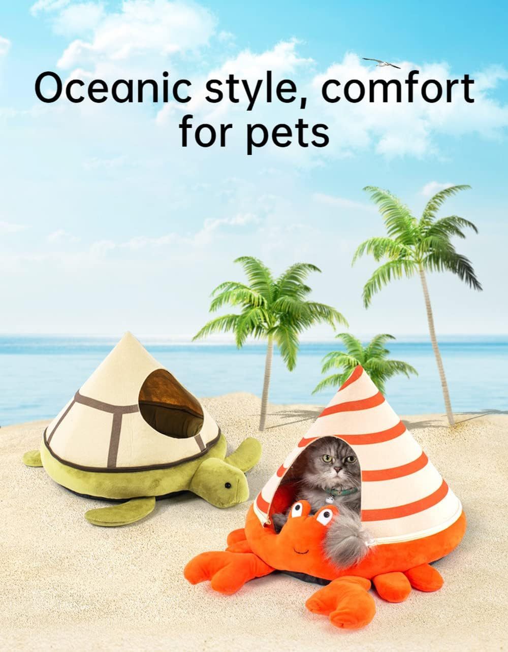 Nid pour chat en forme de tortue de crabe, canapé-lit pour chat, mignon et confortable, maison pour chat, quatre saisons, lit doux pour animaux de compagnie, adapté aux petits chats et chiens