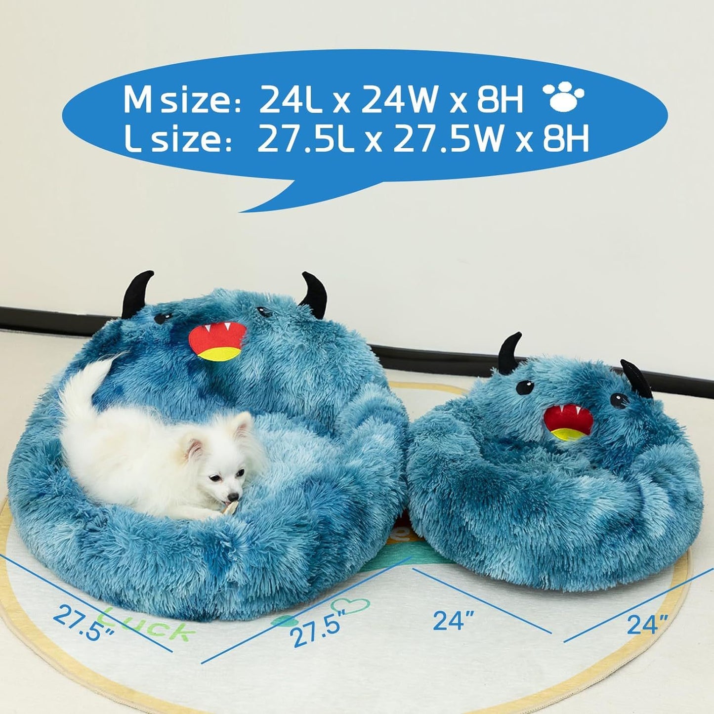 Cama para mascotas Donut autocalentable, redonda, de piel sintética, lujosa y acogedora, nido para gatos, cama para dormir de monstruo para gatos y perros