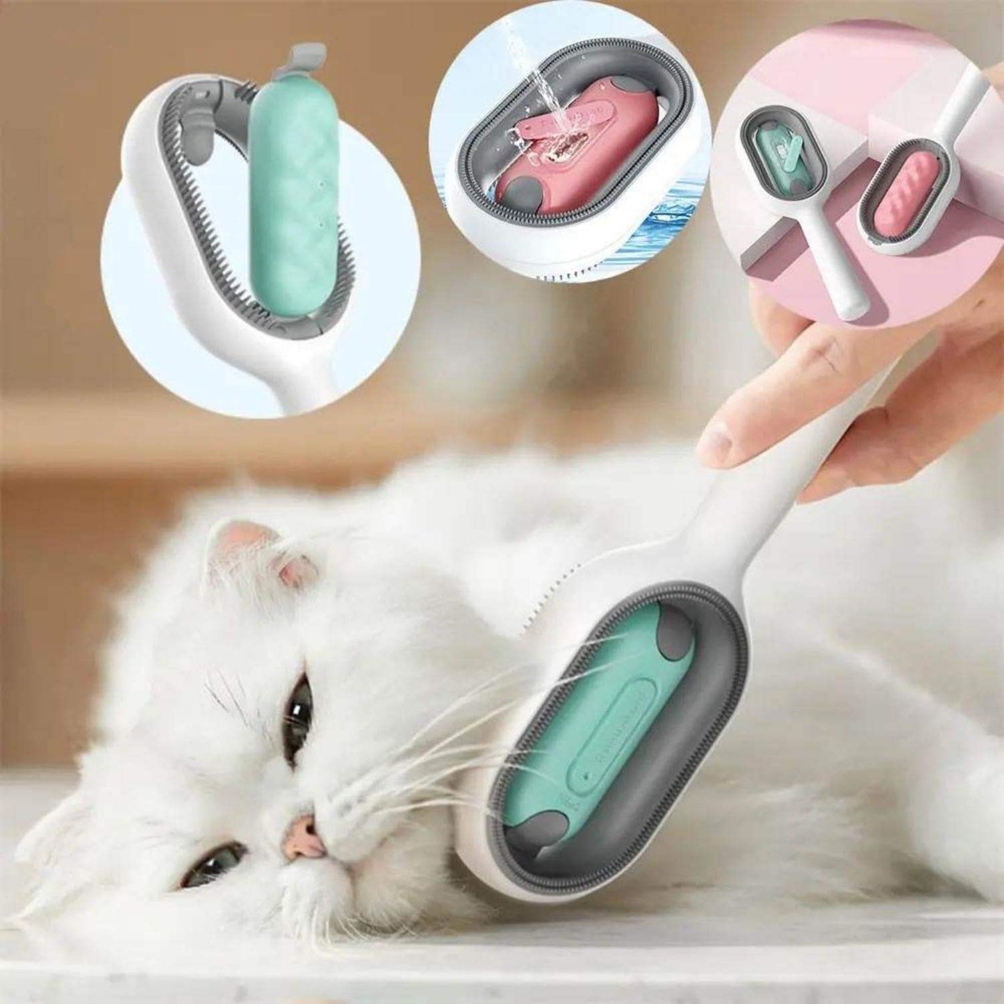 Cepillo para pelo de gato con agua, cepillo pegajoso para gatos, cepillo de aseo para gatos 4 en 1, peine de aseo para perros y gatos con tanque de agua, cepillo de depilación de doble cara, suministros para mascotas y gatitos, accesorios