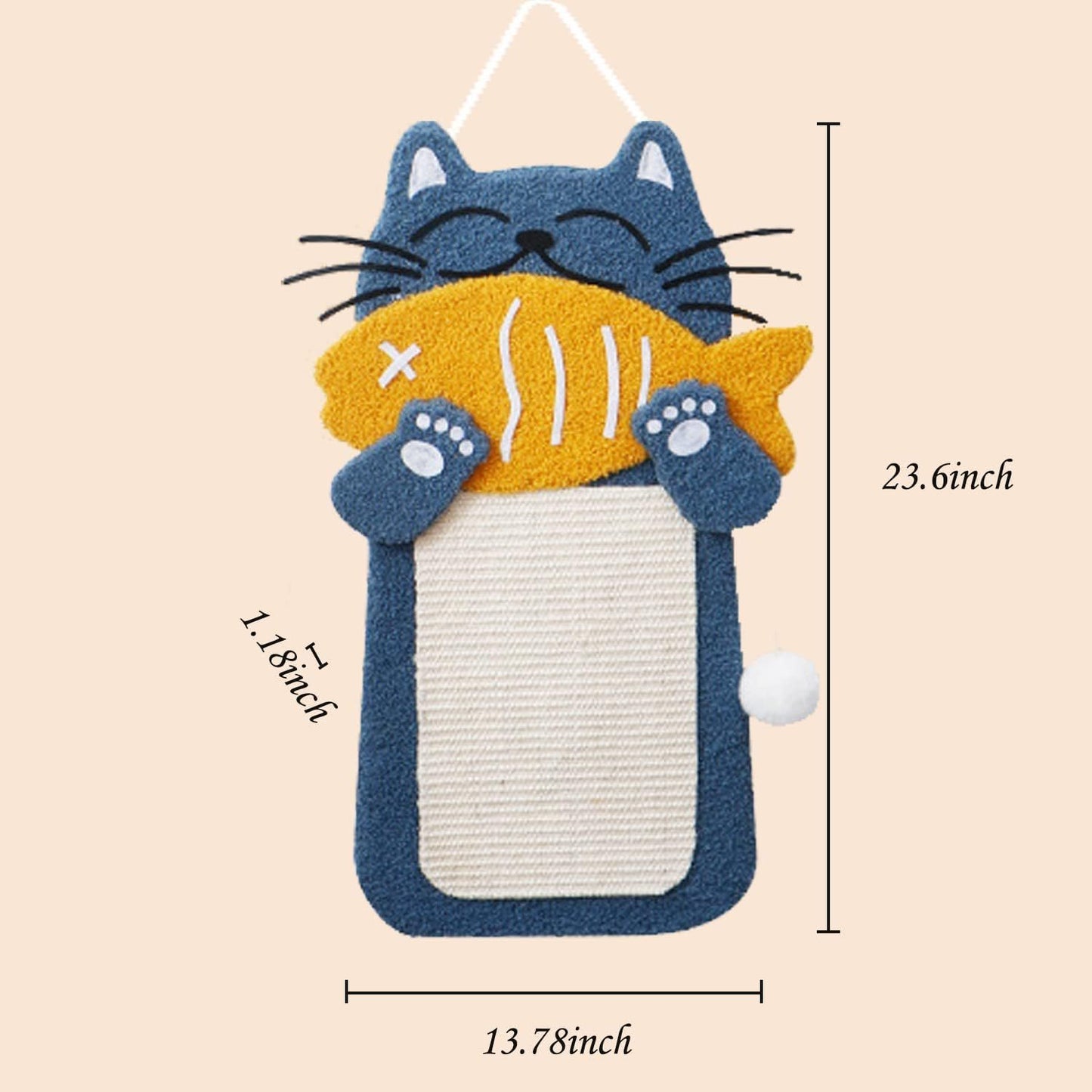 Poteaux à gratter en sisal avec boule suspendue, planche à gratter pour chat avec lit pour chat, griffoir en forme de poisson pour chat mangeant un chat pour chaton d'intérieur