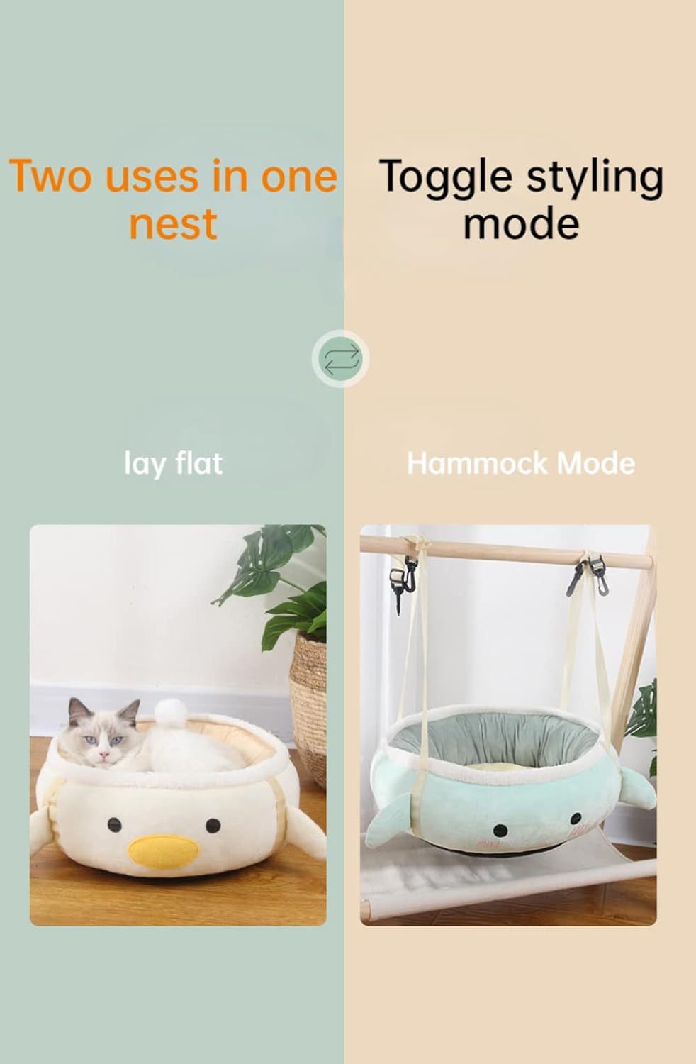 Nido para gatos con forma de dinosaurio, hamaca para gatos, sofá cama para gatos bonito y cómodo, se puede colgar, se puede colocar plano, cama para mascotas adecuada para gatos y perros pequeños