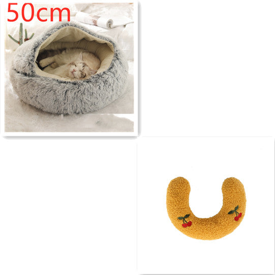 Lit d'hiver 2 en 1 pour chien et chat, lit rond en peluche chaud, maison douce et longue en peluche pour animaux de compagnie