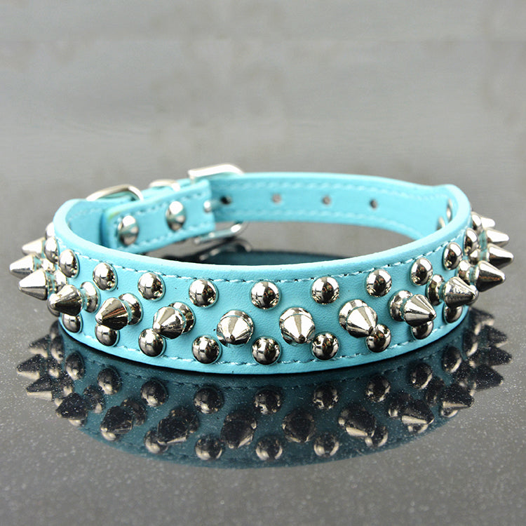 Leather Pet Collar Round Studded Dog Collar For Small And Medium-sized Dogs Inlaid Rivet Puppy Necklace Pet Accessories