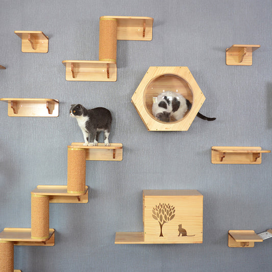 Poste à gratter en bois massif pour chat, trou de perçage, jouet d'arbre à chat de luxe