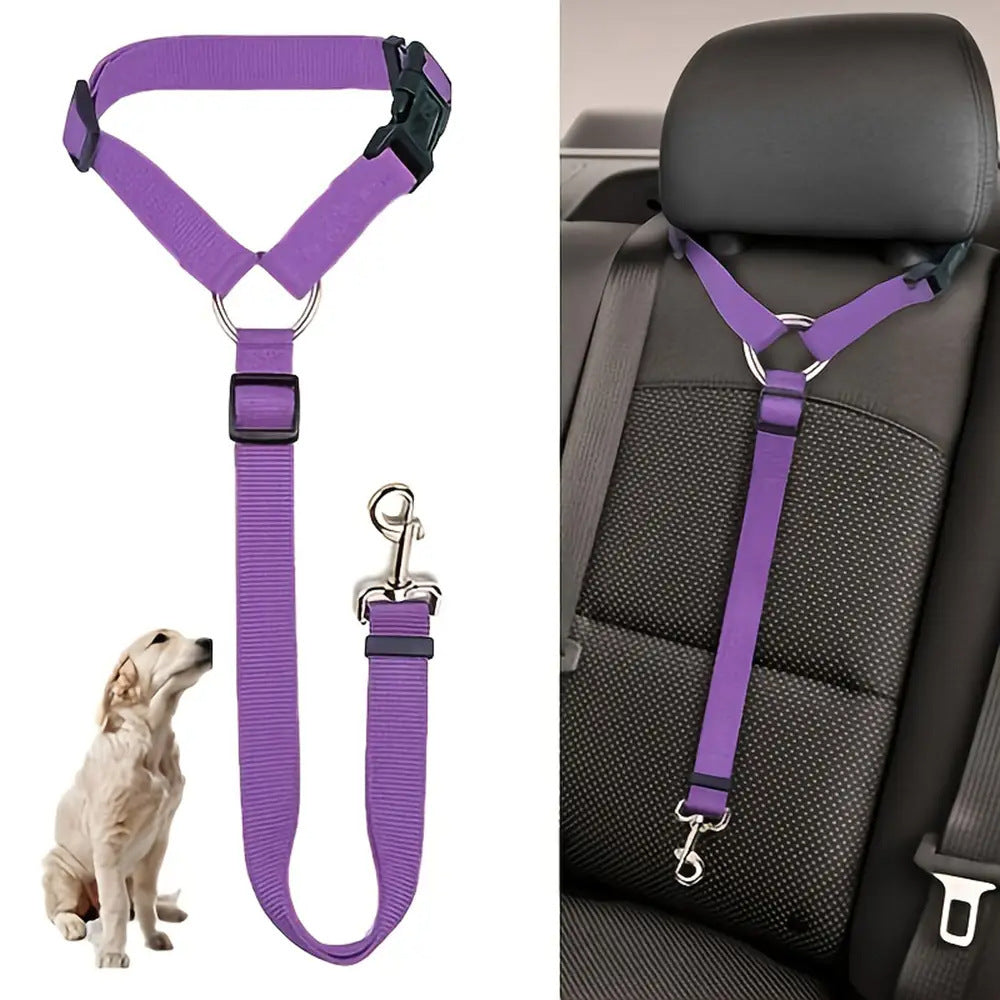 Cinturón de seguridad para el automóvil dos en uno sólido para mascotas, correa de plomo, cinturón de seguridad para el asiento trasero, arnés ajustable para collar de perros y gatitos, accesorios para mascotas