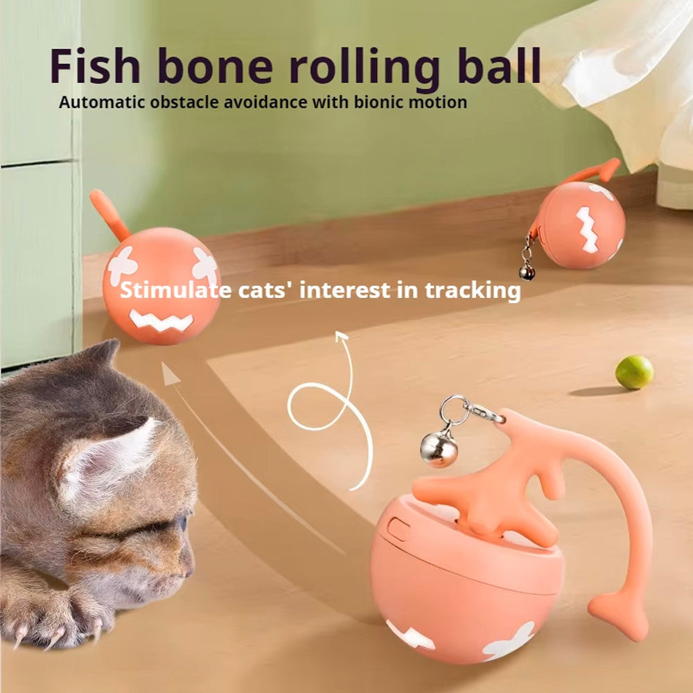 Pet Cat Toy Fish Bone Rolling Ball USB Electric Cat Teasing Ball For Fun And Relaxation, Cat Teasing Stick Can Replace Feathers