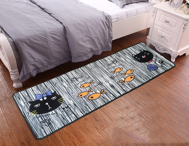 Cute Cat Kitchen Rectangular Rug Anti-slip Bedroom Bedside Bed Front Mat Pattern Ultra-thin