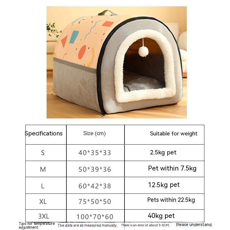 Chenil chaud semi-fermé amovible et lavable à motif géométrique bicolore