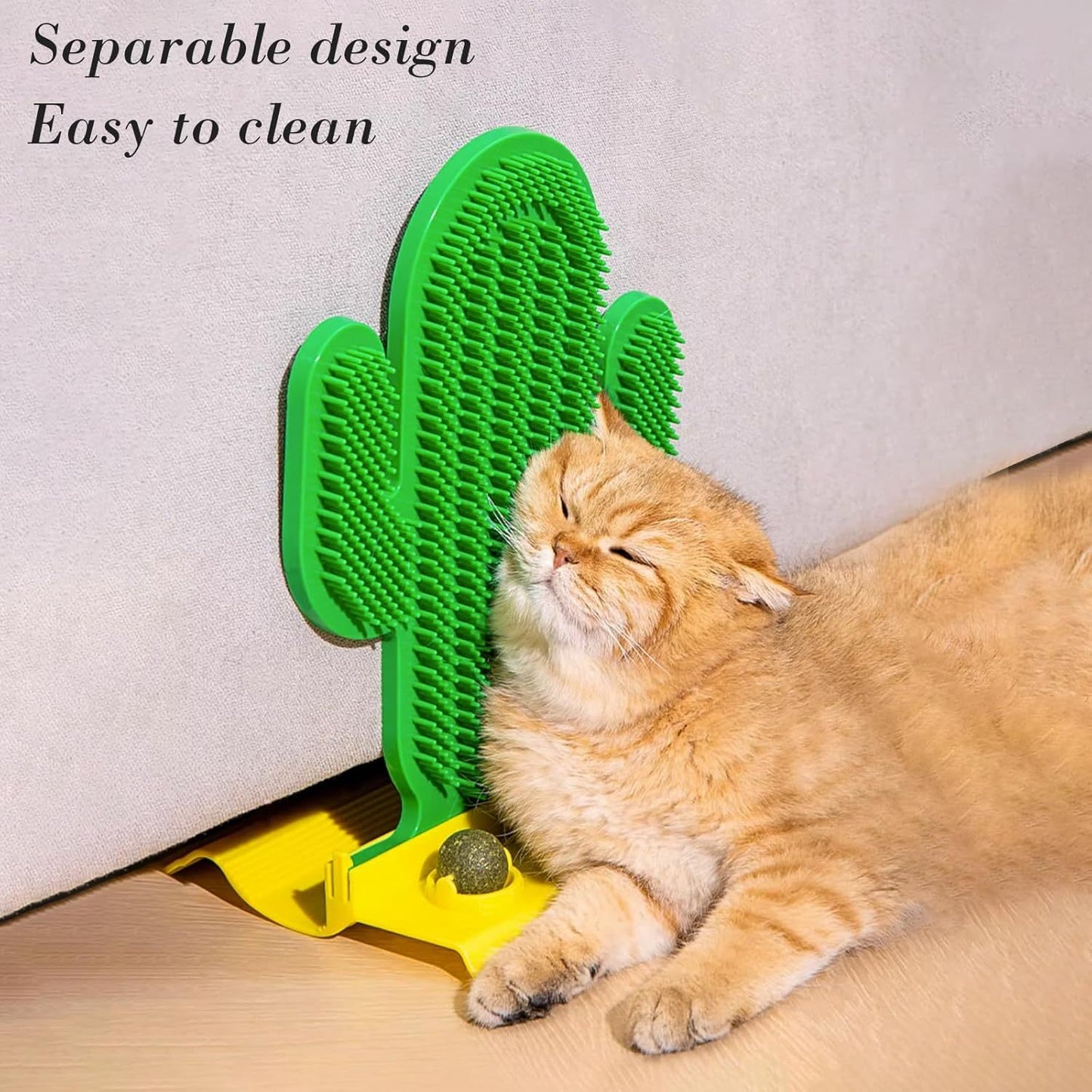 Cepillo para el pelo de cactus con dos bolas de hierba gatera, cepillo para el pelo de esquina, almohadilla para rascar, masajeador para gatos, poste para frotar, juguete interactivo para gatos