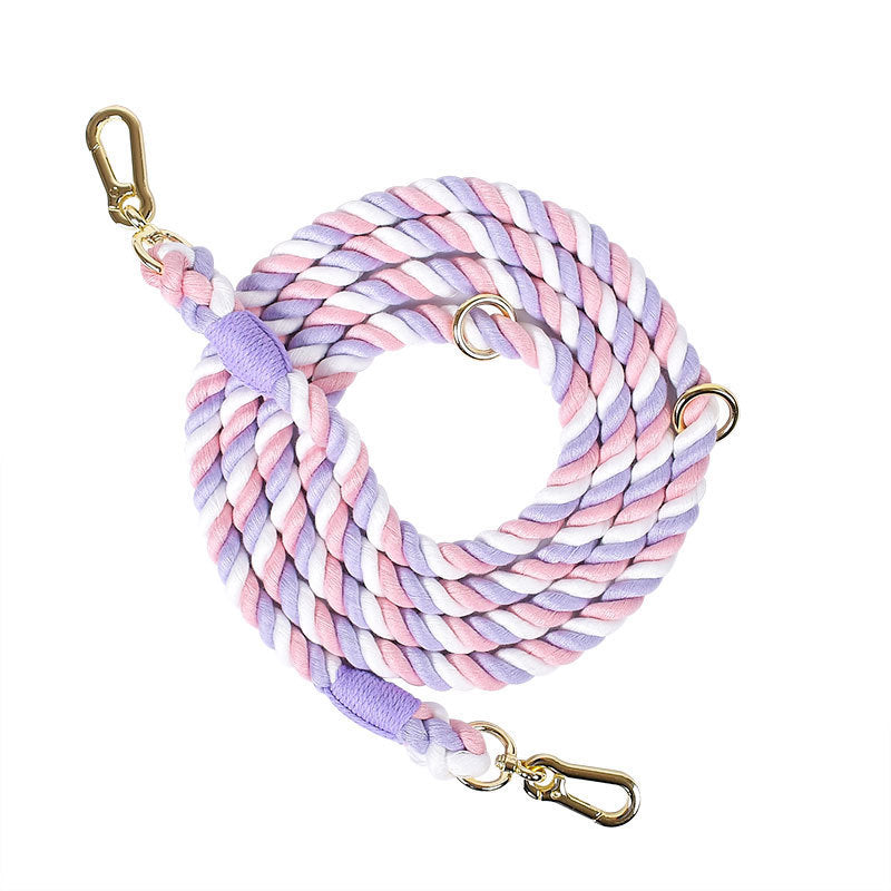 Woven Rainbow Running Dog Leash Multi-functional Hand Holding Rope Double Head