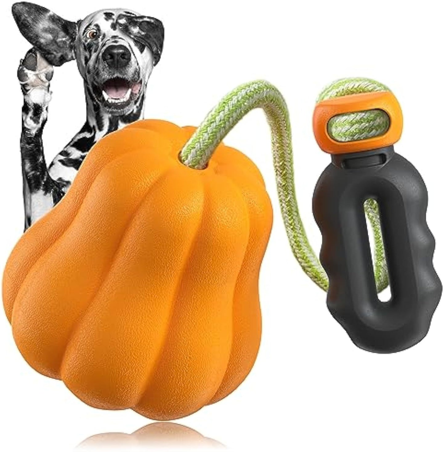 Juguete premium para perros de Halloween: lanzador de calabaza amarillo con cordón para una diversión chirriante 