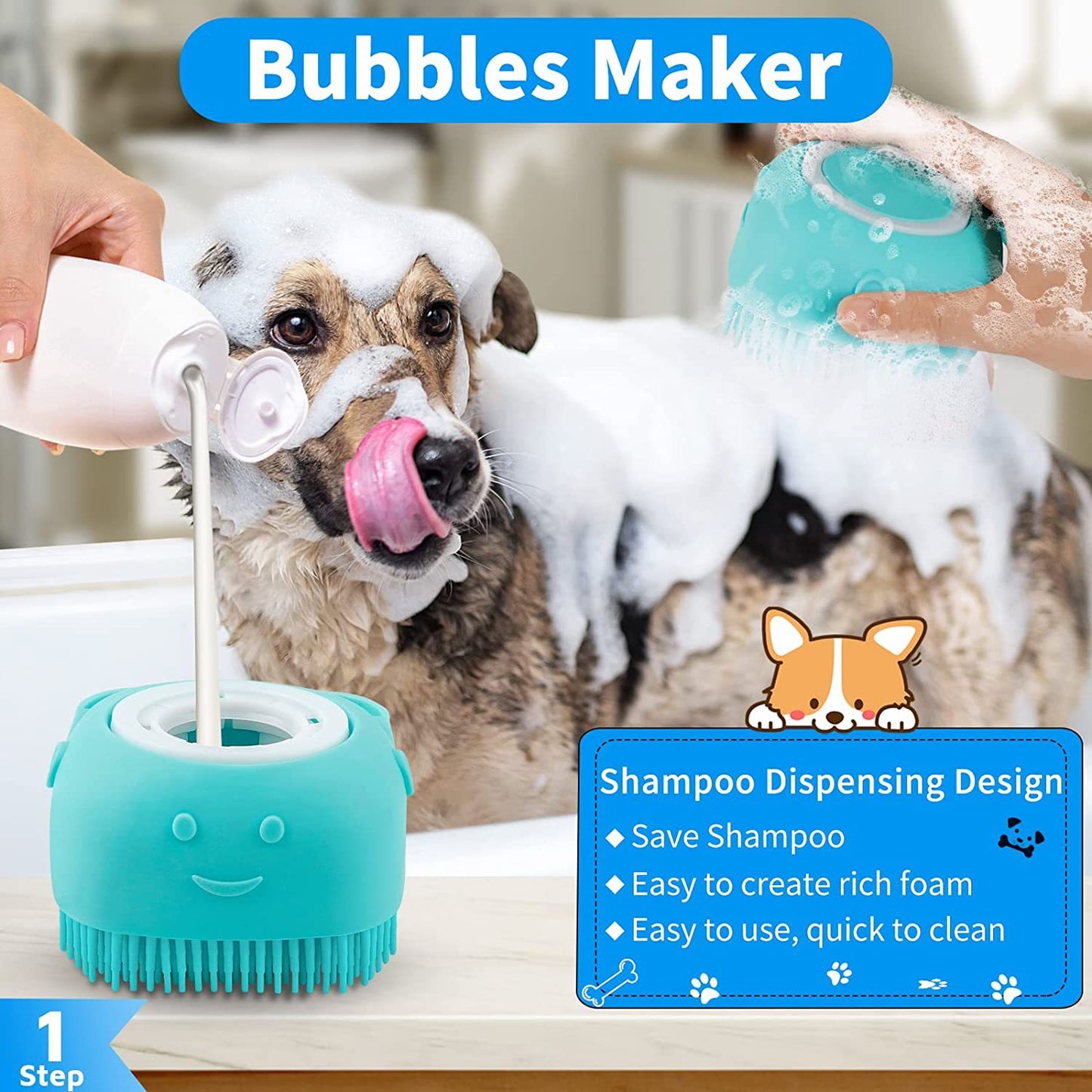 Ensemble de 3 pièces brosse de bain pour chien brosse à shampoing brosse de Massage avec réglable