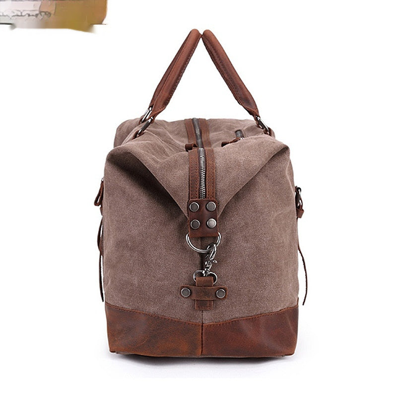 Canvas Traveling Crazy Horse Leather Casual Travel Messenger Shoulder Bag Large Capacity