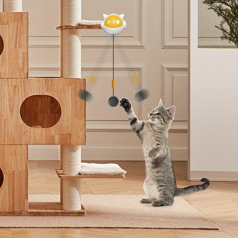 An Interactive Cat Toy That Automatically Moves The Ball Up And Down Without A Hand With Clips To Stimulate The Cat's Hunting Instinct Powered By Non Rechargeable AAA Batteries Durable Plastic Mat No