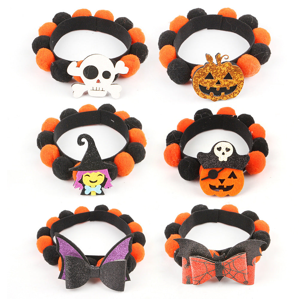 Collar con bola de pelo para mascotas de Halloween, accesorios de calabaza