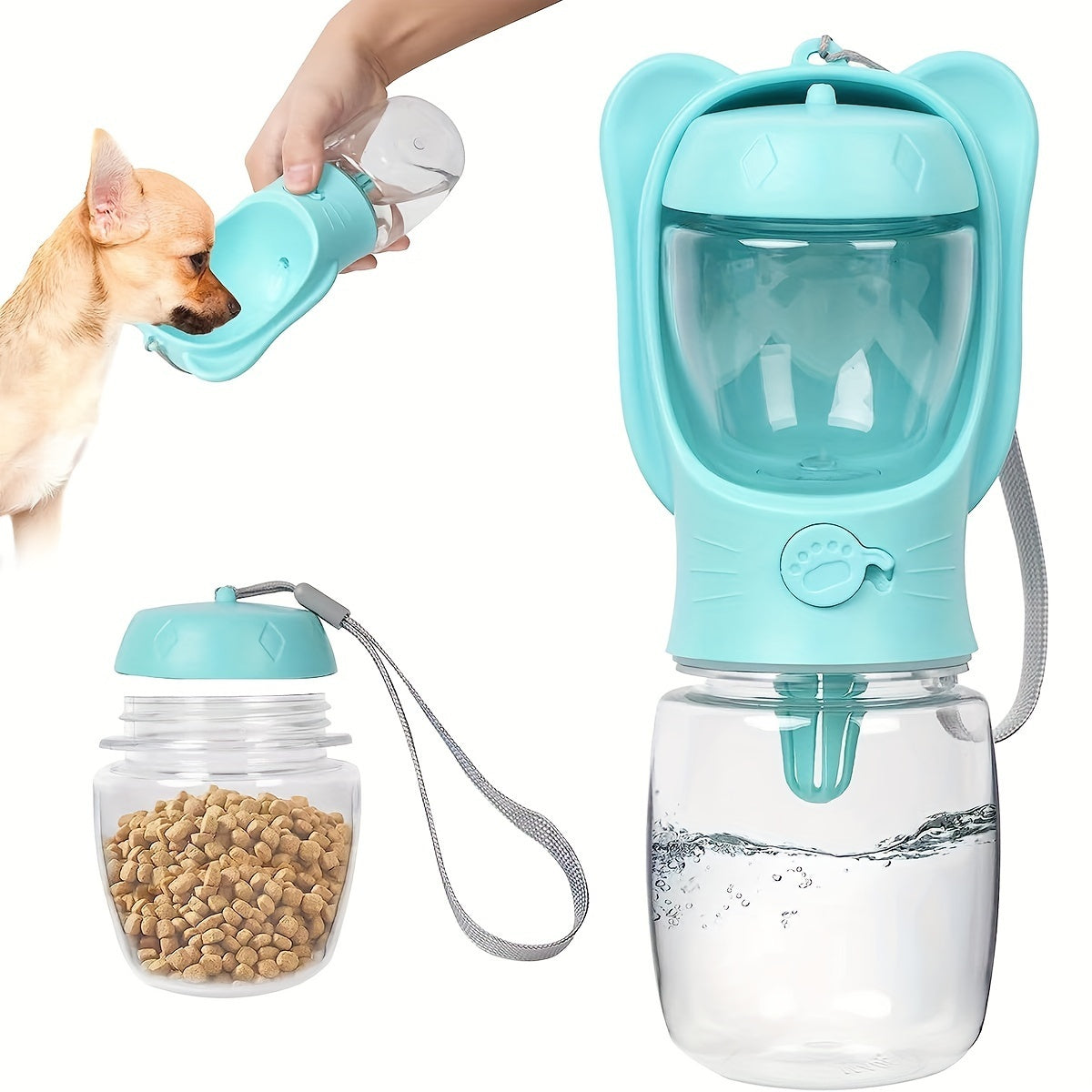 Botella de agua para perros 2 en 1, botella de agua portátil para mascotas a prueba de fugas con contenedor de alimentos, dispensador de agua portátil al aire libre para perros, suministros para cachorros para caminar, caminar, acampar, viajar