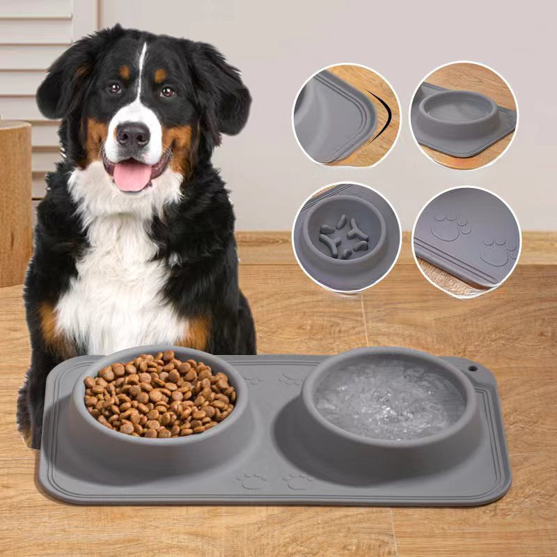 Gamelle en silicone pour animaux de compagnie, double bol pour boire et nourrir les animaux de compagnie, bol pour alimentation lente, antidérapant et anti-débordement, bol pliable de grande capacité 