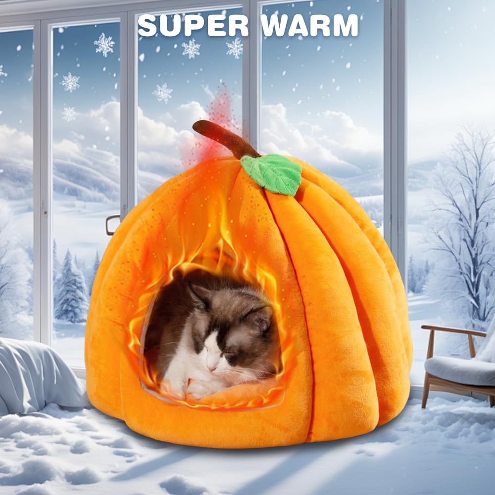 Nueva cama de calabaza para gatos Camas para gatos de interior Bonita cama cueva para gatos con forma de calabaza Tienda de campaña para gatos Casa para gatos de Halloween Cama cálida para dormir para gatos Perros pequeños