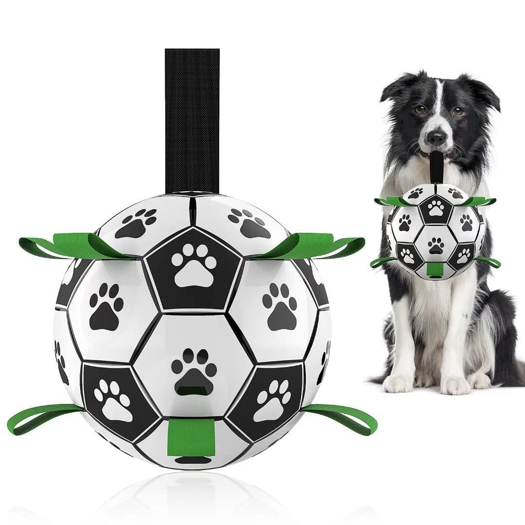 Juguete interactivo de fútbol para perros, balón de fútbol, ​​juguete de entrenamiento inflado para perros, pelotas de Collie con borde al aire libre para suministros para mascotas perros grandes