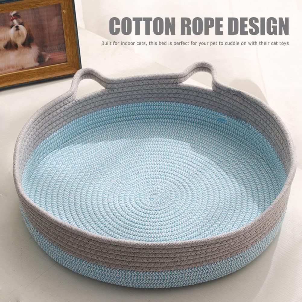 Lit rond pour chat d'intérieur, panier pour chat, lit en osier pour chat, lit en forme de beignet, nid rafraîchissant pour chat pour dormir en été, coussin lavable pour animaux de compagnie pour gratter le chat