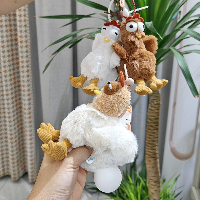 Pendentif en peluche créatif en forme de poule pondeuse inférieure, porte-clés en peluche grinçante, ornement suspendu pour sac à dos d'école