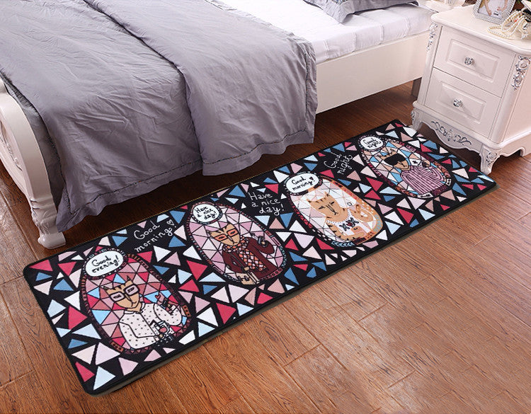 Cute Cat Kitchen Rectangular Rug Anti-slip Bedroom Bedside Bed Front Mat Pattern Ultra-thin