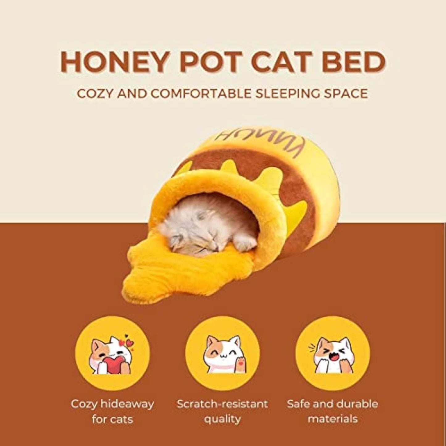 Lit pour chat Honey Pot - Meubles confortables pour animaux de compagnie en mousse à mémoire de forme avec coussin amovible - élégant et lavable 