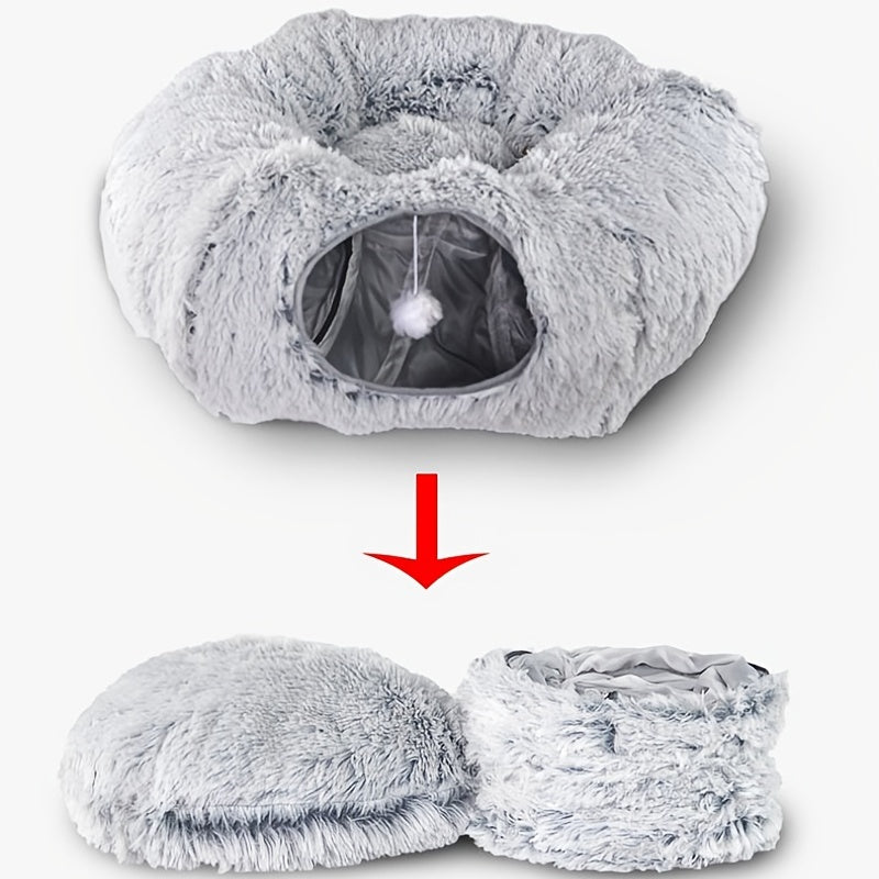 Nid de chat d'hiver Tunnel de chat rond en peluche nid d'animal de compagnie chaud pliable chenil de Tunnel de chat 