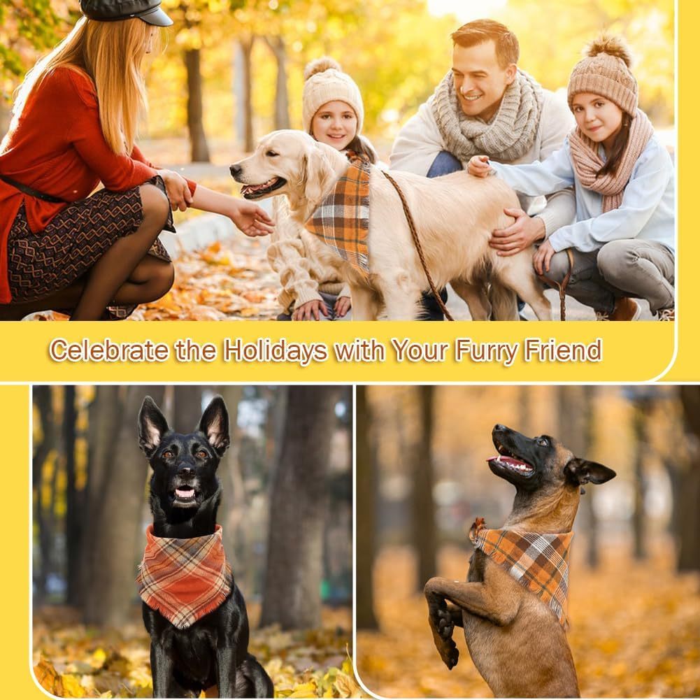 Bandana vivifiant pour chien d'automne avec bords à pompons, accessoires classiques pour vêtements de chien à carreaux triangulaires, écharpe pour chien Unny, costume pour accessoire photo de Thanksgiving et décoration de fête