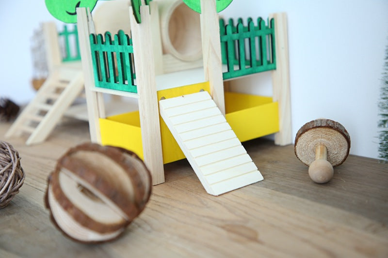 Castillo de lujo de madera para hámster, suministros para mascotas, casa de madera de juguete