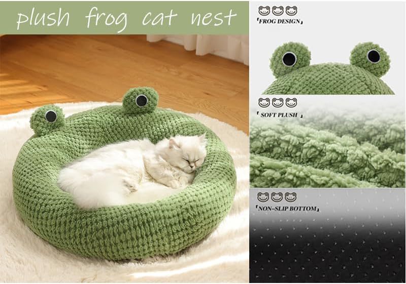 Lit de chat en forme de grenouille de dessin animé, lit de chat confortable d'intérieur pour chats ou petits chiens, chenil mignon pour animal de compagnie, nid de chat pour chiot, chaton, lapin