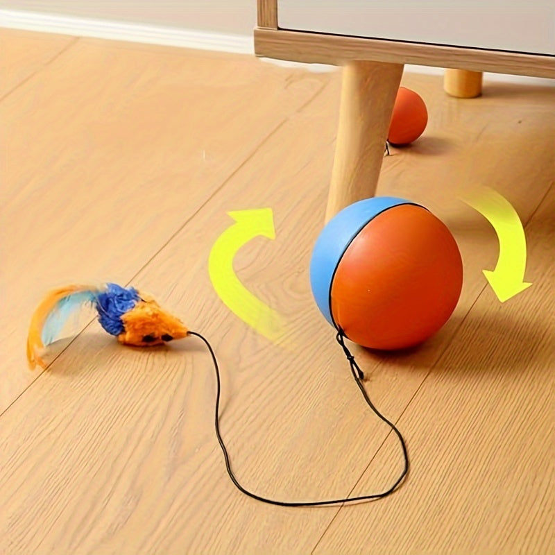 Pelota de juguete interactiva para gatos, ratón de peluche, color azul y naranja